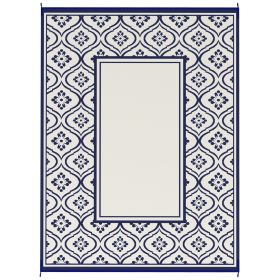 Outsunny Reversible Outdoor Rug, Waterproof Plastic Straw with Carry Bag, 9' x 12', Blue & White Gourd Border