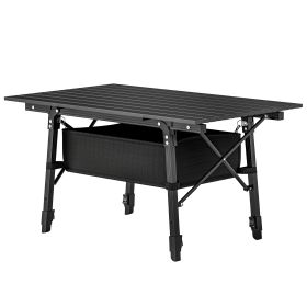 Outsunny 3ft Aluminum Small Folding Table, Portable Camping Table with Storage Bag, Carry Bag for Outdoor Picnic BBQ, Black