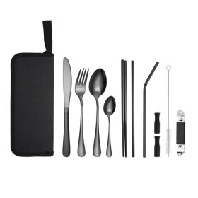 Portable Picnic Knife and Fork Tool With Storage Bag for Outdoor (Color: Black, Type: Style B)